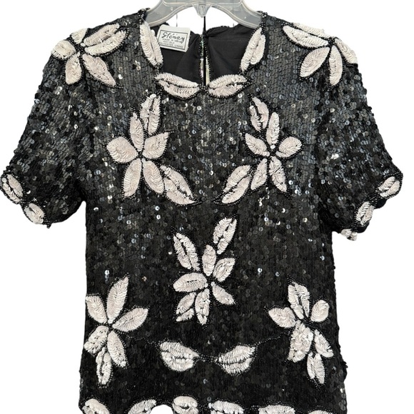 Stenay Silk Black Sequin Floral Beaded Top Women’s Small - Picture 1 of 4